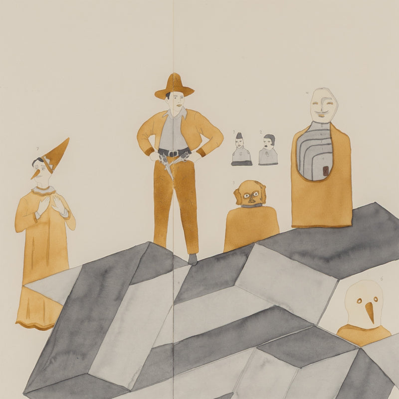 marcel dzama 2007 critiques dard david zwirner gallery work on paper watercolor on four sheets collage art surrealist art canadian art collect dzama buy dzama sell dzama support contemporary canadian artists