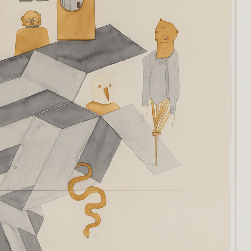 marcel dzama 2007 critiques dard david zwirner gallery work on paper watercolor on four sheets collage art surrealist art canadian art collect dzama buy dzama sell dzama support contemporary canadian artists