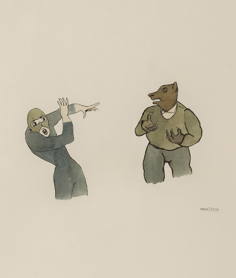 MARCEL DZAMA "SCARED WOLFMAN" WATERCOLOR, 1998