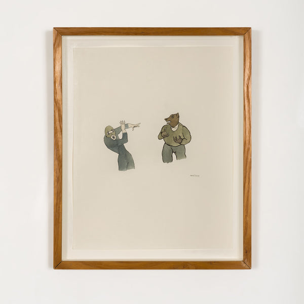 MARCEL DZAMA "SCARED WOLFMAN" WATERCOLOR, 1998