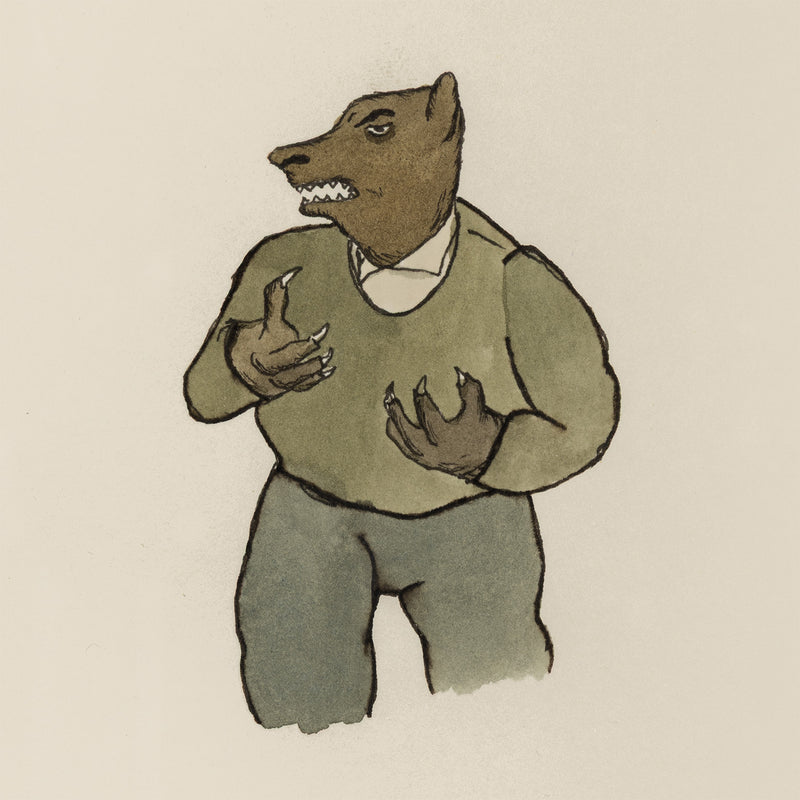 MARCEL DZAMA "SCARED WOLFMAN" WATERCOLOR, 1998