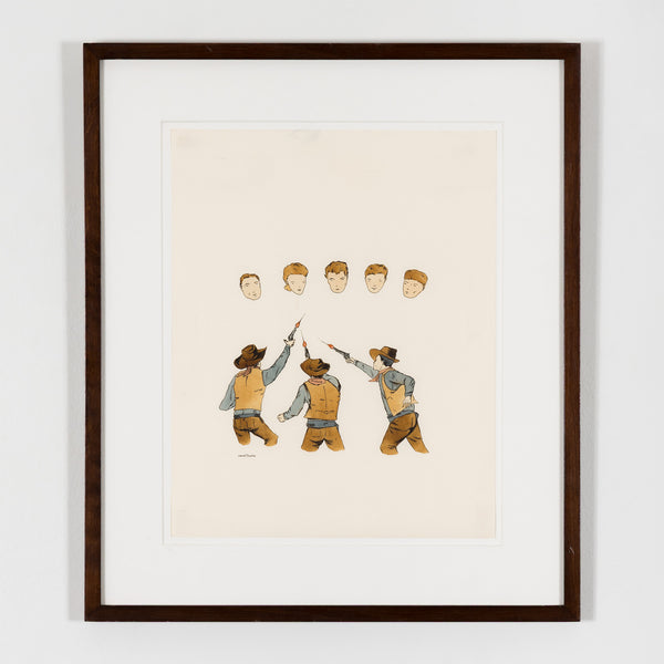 MARCEL DZAMA "COWBOY SHOOTERS" WATERCOLOR, 1999