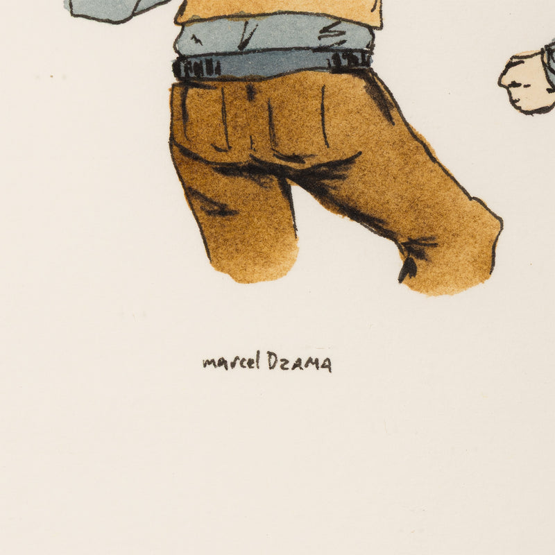 MARCEL DZAMA "COWBOY SHOOTERS" WATERCOLOR, 1999