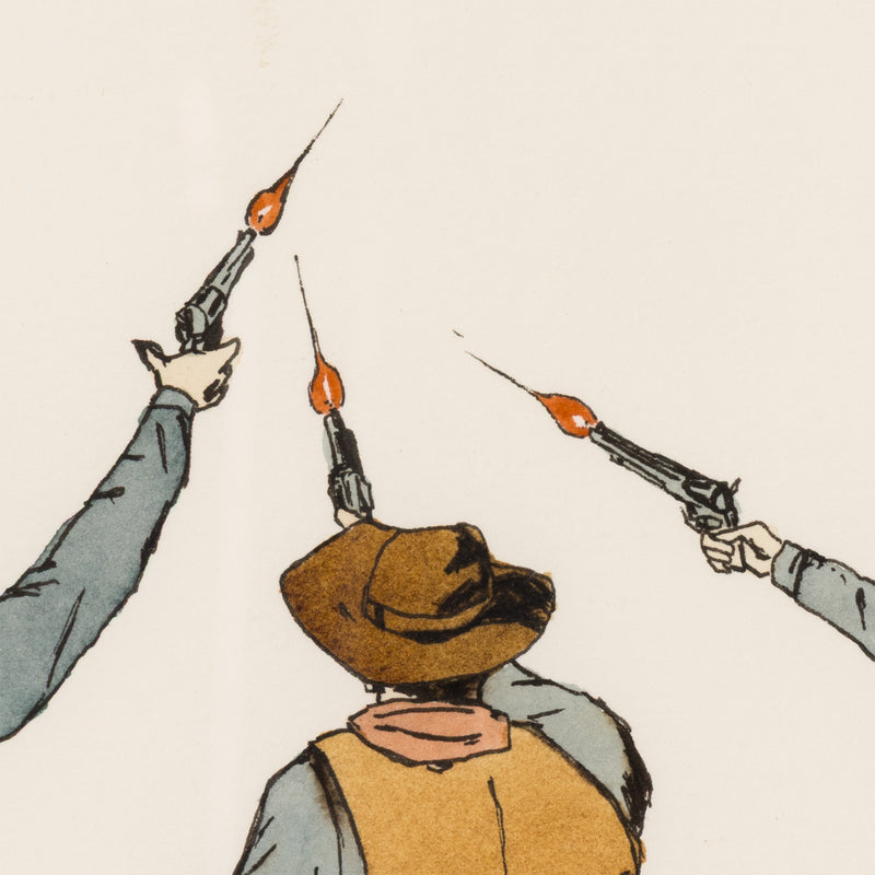 MARCEL DZAMA "COWBOY SHOOTERS" WATERCOLOR, 1999