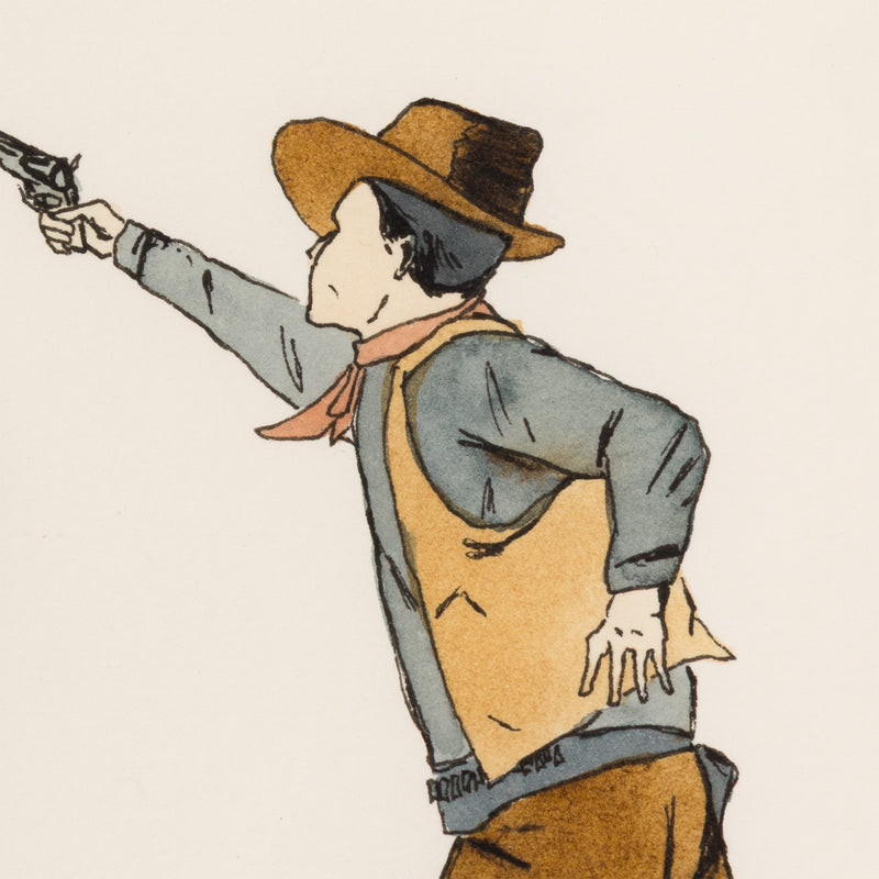 MARCEL DZAMA "COWBOY SHOOTERS" WATERCOLOR, 1999