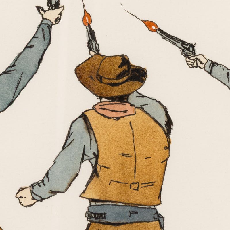 MARCEL DZAMA "COWBOY SHOOTERS" WATERCOLOR, 1999