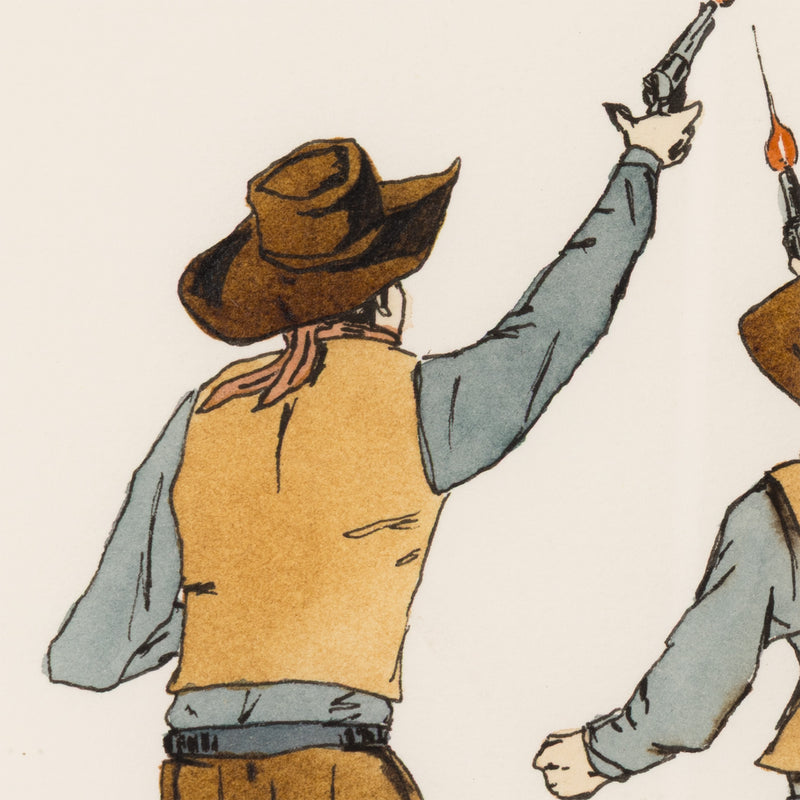 MARCEL DZAMA "COWBOY SHOOTERS" WATERCOLOR, 1999