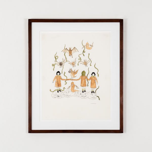 MARCEL DZAMA “WICKED TRIPLETS” WATERCOLOR, 2004