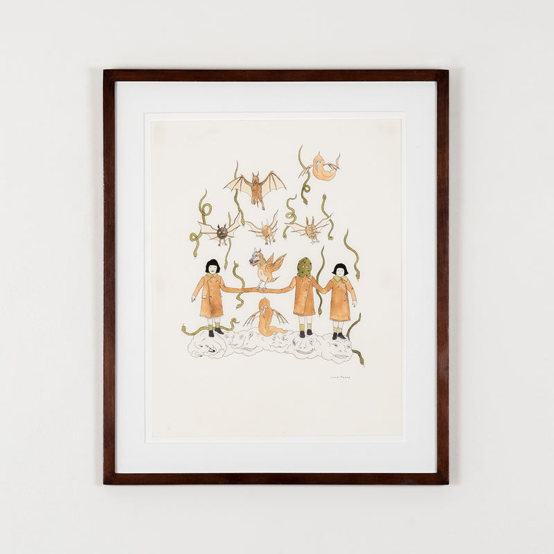 MARCEL DZAMA “WICKED TRIPLETS” WATERCOLOR, 2004