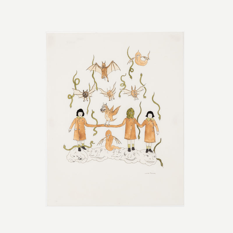 MARCEL DZAMA “WICKED TRIPLETS” WATERCOLOR, 2004