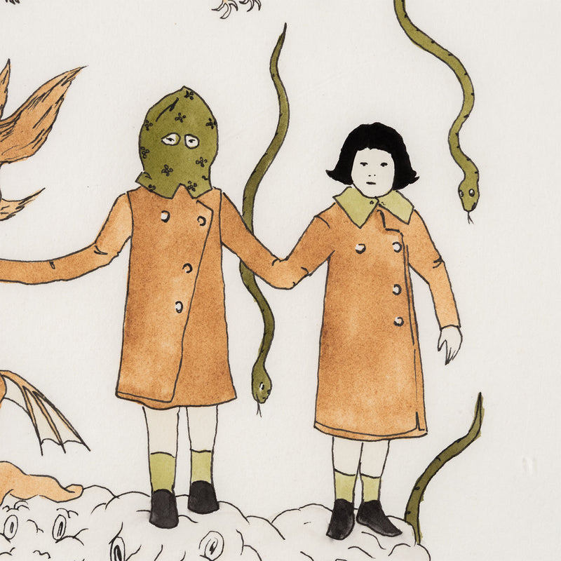 MARCEL DZAMA “WICKED TRIPLETS” WATERCOLOR, 2004