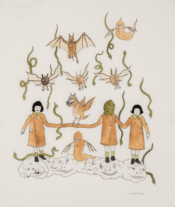 MARCEL DZAMA “WICKED TRIPLETS” WATERCOLOR, 2004