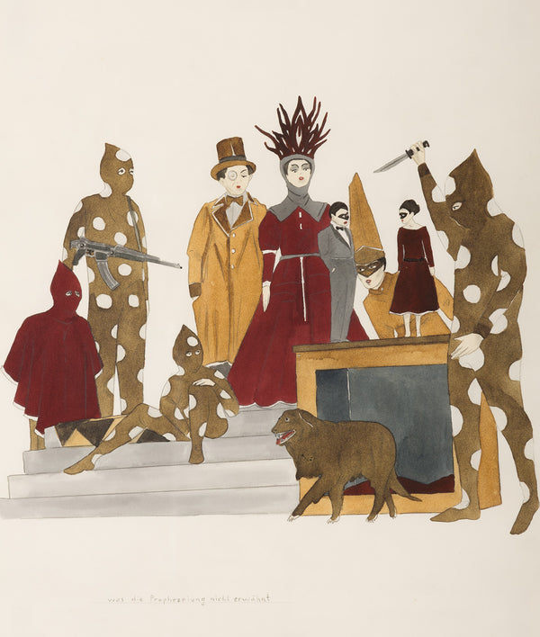 Marcel Dzama what the prophecy failed to mention recent 2011 watercolor on paper work on paper gouache ink on paper collect dzama work large drawing mise en scene canadian artist