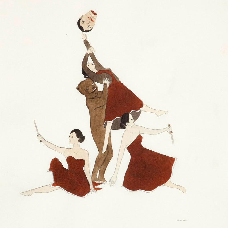 Marcel Dzama original drawing. Ink and watercolor, 2009.