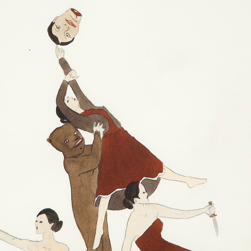 Marcel Dzama original drawing. Ink and watercolor, 2009.