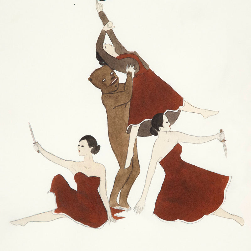 Marcel Dzama original drawing. Ink and watercolor, 2009.