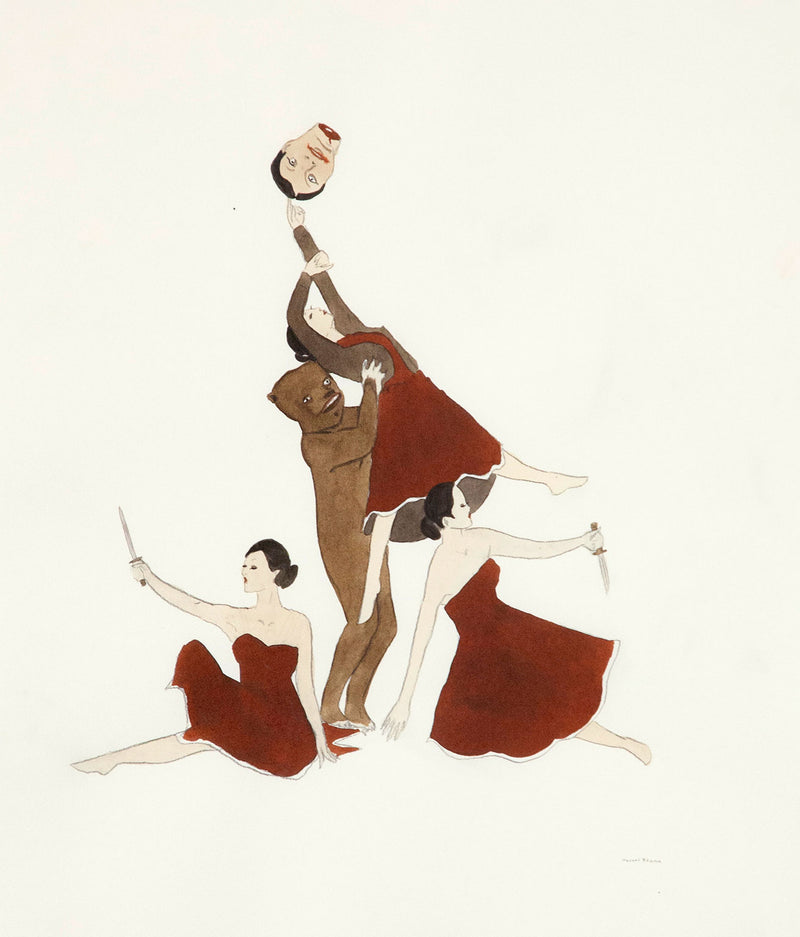Marcel Dzama original drawing. Ink and watercolor, 2009.