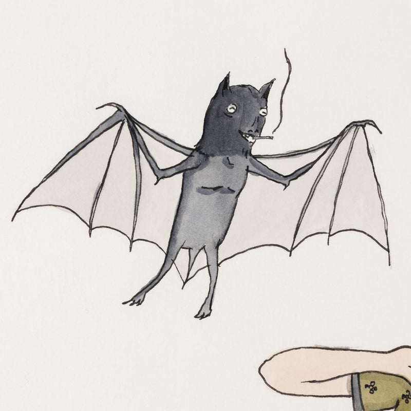 marcel dzama early work canadian artist woman and two bats olga kolper gallery caviar20 canadian art watercolor illustration hitchcock the birds 