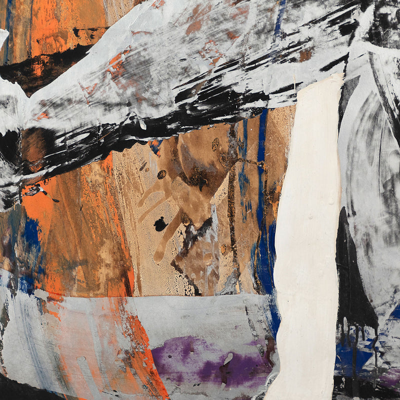 Marcel Ferron "Untitled" 1965. This untitled work serves as a striking example of Ferron's distinctive aesthetic and her European séjour. Shades of turmeric, slate, cork, smoke grey, navy and midnight black are applied in broad, angular strokes that seamlessly intertwine and overlap while maintaining the integrity of the tones without any blurring or alteration.