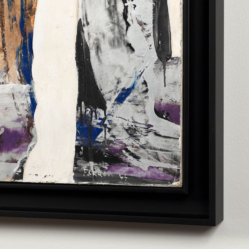 Marcel Ferron "Untitled" 1965. This untitled work serves as a striking example of Ferron's distinctive aesthetic and her European séjour. Shades of turmeric, slate, cork, smoke grey, navy and midnight black are applied in broad, angular strokes that seamlessly intertwine and overlap while maintaining the integrity of the tones without any blurring or alteration.