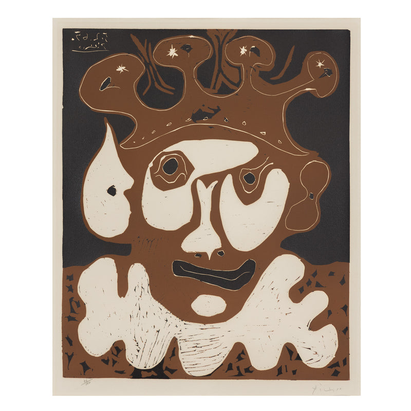 picasso carnaval tete de bouffon linocut print limited edition signed pablo picasso famous artist art history important artwork collect picasso buy picasso sell picasso affordable picasso attainable picasso limited edition picasso