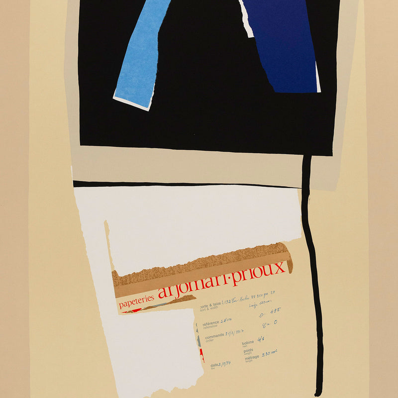 Robert Motherwell "America-La France Variations IX" USA, 1984. Lithograph and collage White Arches Cover paper; blue Tyler Graphics Ltd. (TGL) handmade paper with multicolored fibers. Signed "Motherwell", lower left.