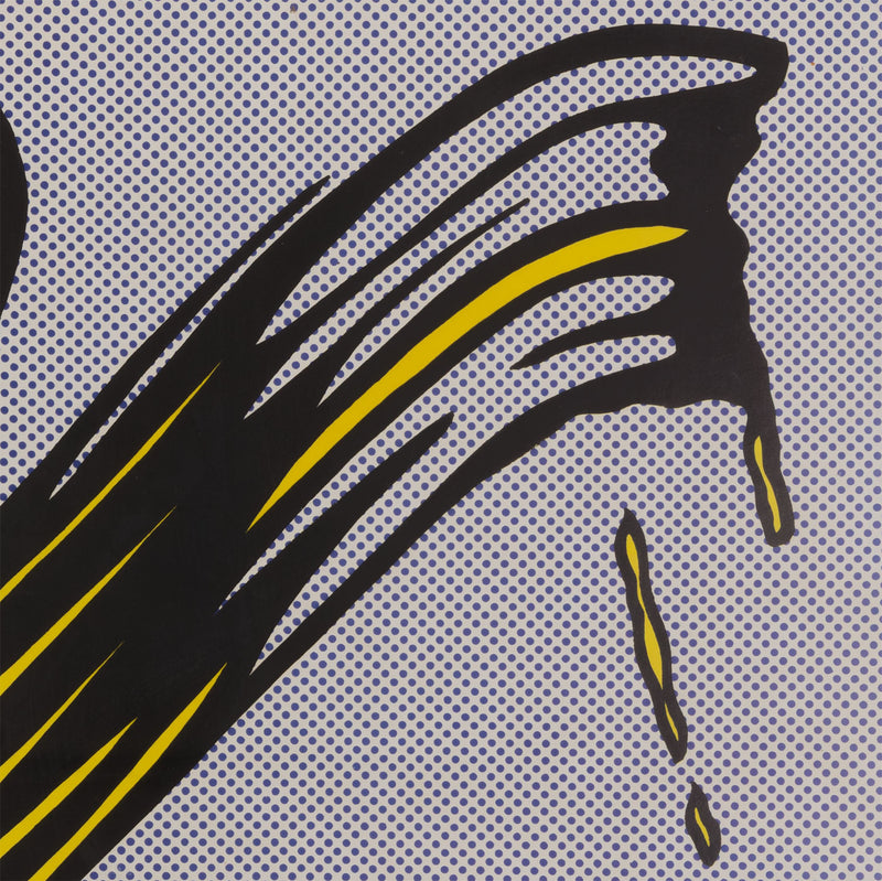 Abstract design with black and yellow lines on a polka dot background