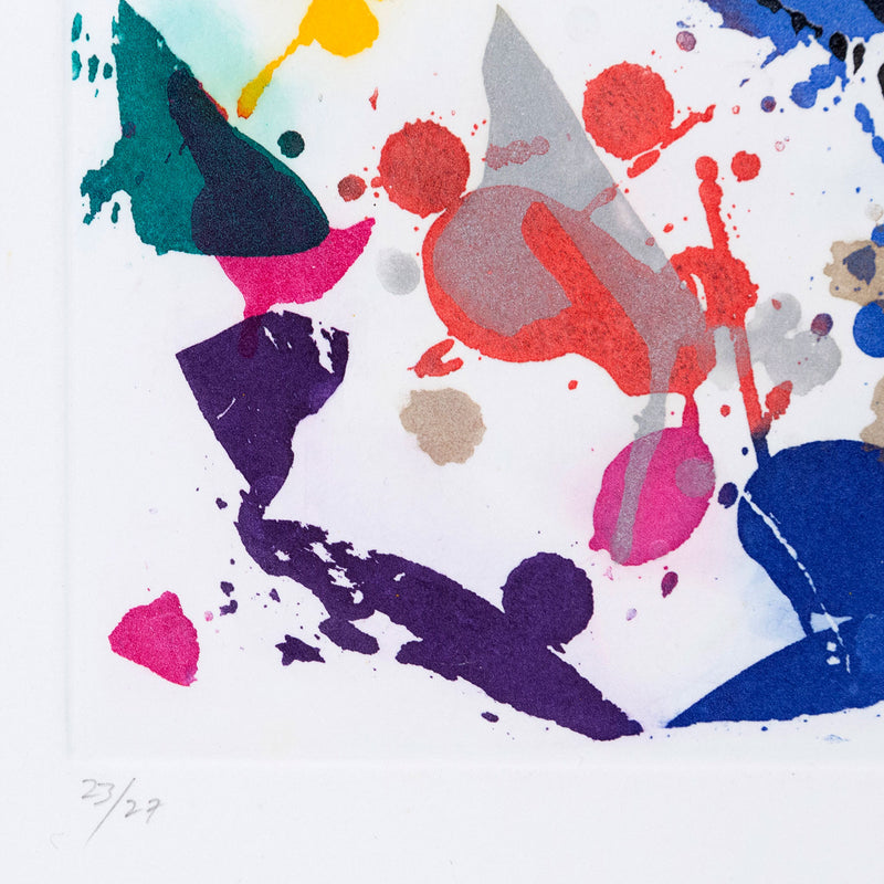 Sam Francis "Untitled" USA, 1987. Aquatint on Rives BFK. In his signature palette of bold colors, Francis weaves several abstract shapes together in an eye-catching and harmonic composition. Abstract expressionism. Toronto art gallery.