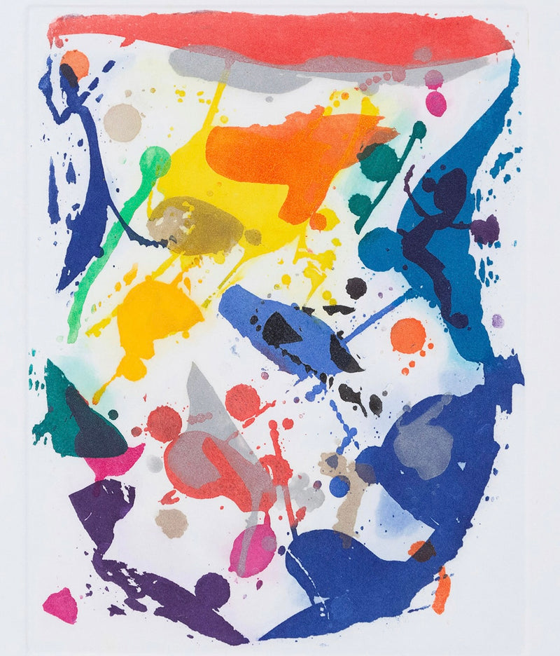 Sam Francis "Untitled" USA, 1987. Aquatint on Rives BFK. In his signature palette of bold colors, Francis weaves several abstract shapes together in an eye-catching and harmonic composition. Abstract expressionism. Toronto art gallery.