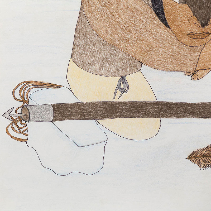 Shuvinai Ashoona untitled colored pencil drawing, 2016. Art work features human figures, animals, and surrealistic planets. Original indigenous art available in Toronto.