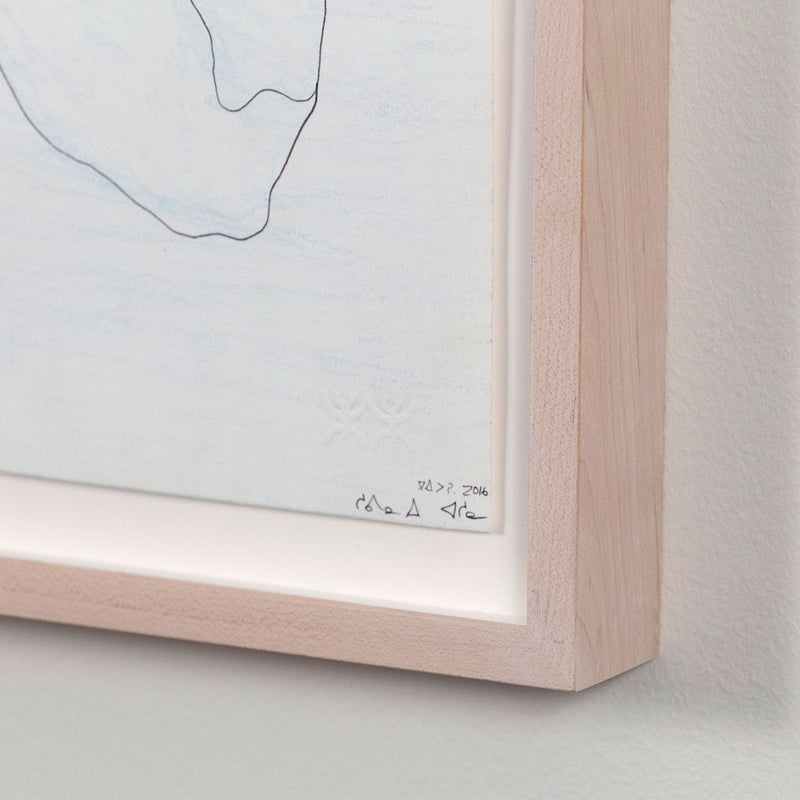 Shuvinai Ashoona untitled colored pencil drawing, 2016. Detail image of artist's signature. Indigenous art in Toronto.