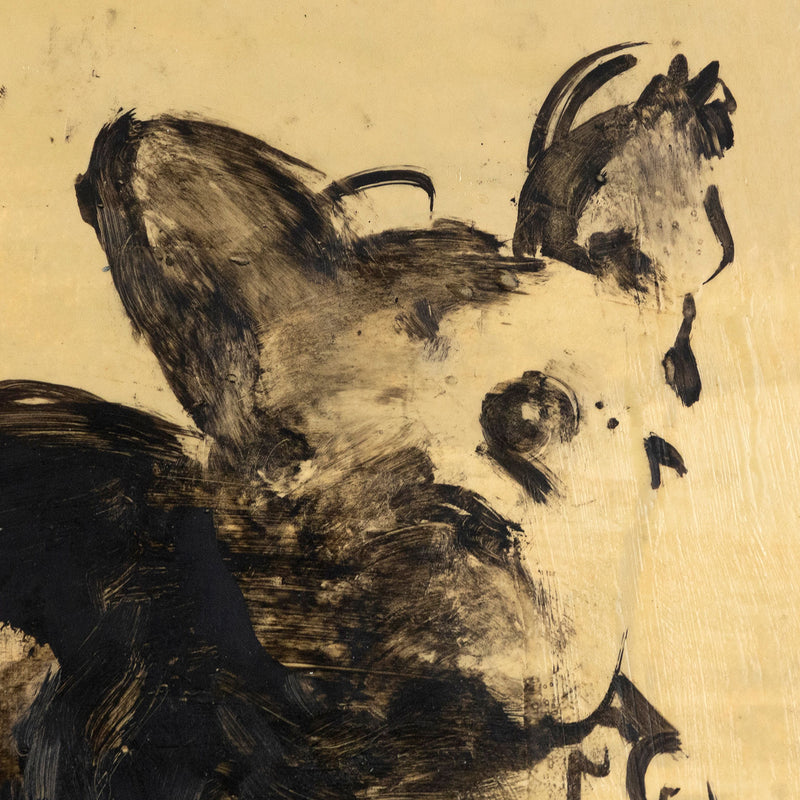 Tony Scherman "Untitled (Dog)" Encaustic on paper, 1989. A charming and lighthearted painting of a french bull dog.