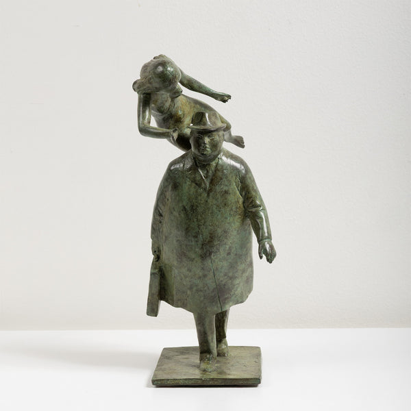 William McElcheran Man with Muse 1989 bronze limited edition businessman muse influence surrealist sculpture canadian artwork canadian sculptor mcelcheran bronze sculpture