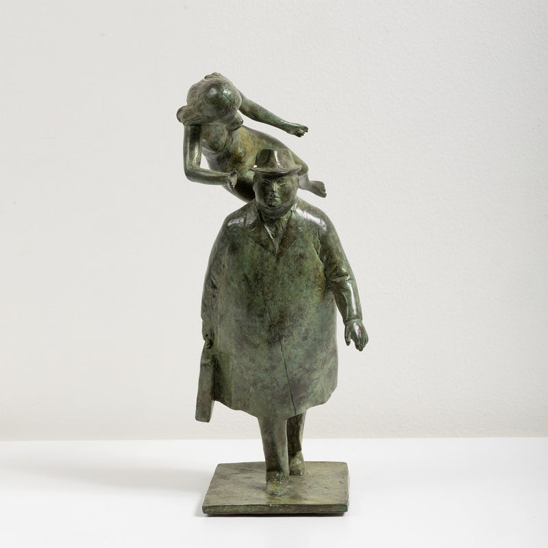 William McElcheran Man with Muse 1989 bronze limited edition businessman muse influence surrealist sculpture canadian artwork canadian sculptor mcelcheran bronze sculpture