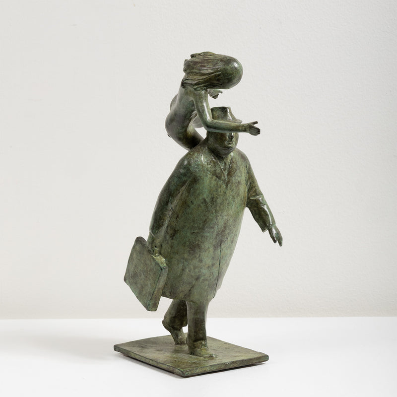 William McElcheran Man with Muse 1989 bronze limited edition businessman muse influence surrealist sculpture canadian artwork canadian sculptor mcelcheran bronze sculpture