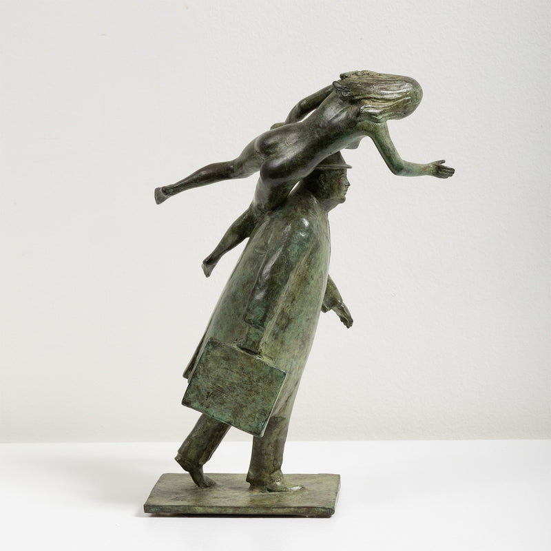 William McElcheran Man with Muse 1989 bronze limited edition businessman muse influence surrealist sculpture canadian artwork canadian sculptor mcelcheran bronze sculpture