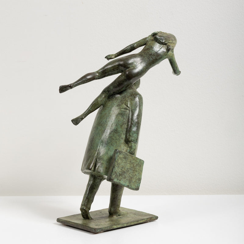 William McElcheran Man with Muse 1989 bronze limited edition businessman muse influence surrealist sculpture canadian artwork canadian sculptor mcelcheran bronze sculpture