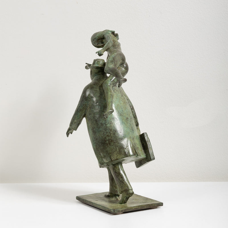 William McElcheran Man with Muse 1989 bronze limited edition businessman muse influence surrealist sculpture canadian artwork canadian sculptor mcelcheran bronze sculpture