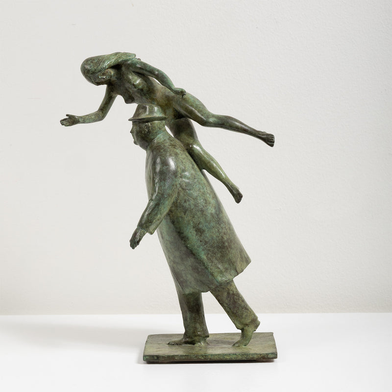 William McElcheran Man with Muse 1989 bronze limited edition businessman muse influence surrealist sculpture canadian artwork canadian sculptor mcelcheran bronze sculpture