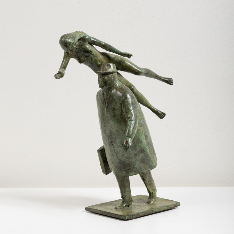 William McElcheran Man with Muse 1989 bronze limited edition businessman muse influence surrealist sculpture canadian artwork canadian sculptor mcelcheran bronze sculpture