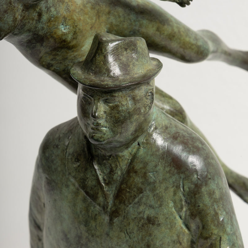 William McElcheran Man with Muse 1989 bronze limited edition businessman muse influence surrealist sculpture canadian artwork canadian sculptor mcelcheran bronze sculpture