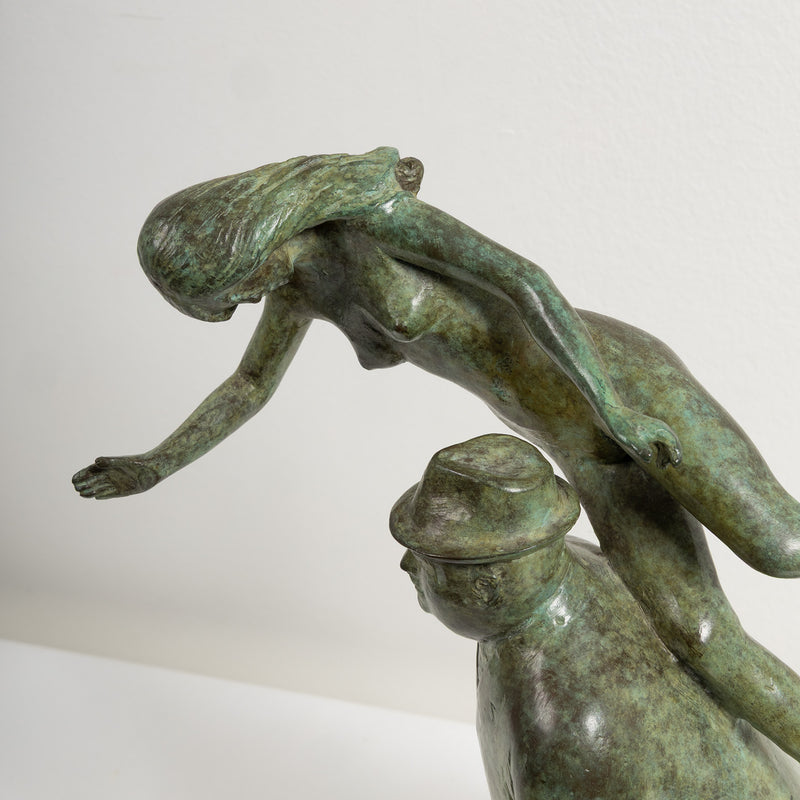 William McElcheran Man with Muse 1989 bronze limited edition businessman muse influence surrealist sculpture canadian artwork canadian sculptor mcelcheran bronze sculpture