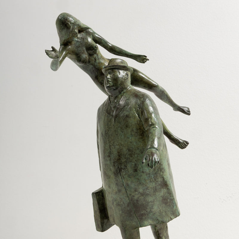 William McElcheran Man with Muse 1989 bronze limited edition businessman muse influence surrealist sculpture canadian artwork canadian sculptor mcelcheran bronze sculpture