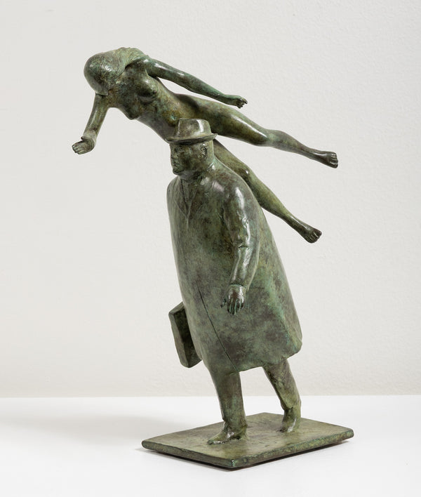 William McElcheran Man with Muse 1989 bronze limited edition businessman muse influence surrealist sculpture canadian artwork canadian sculptor mcelcheran bronze sculpture