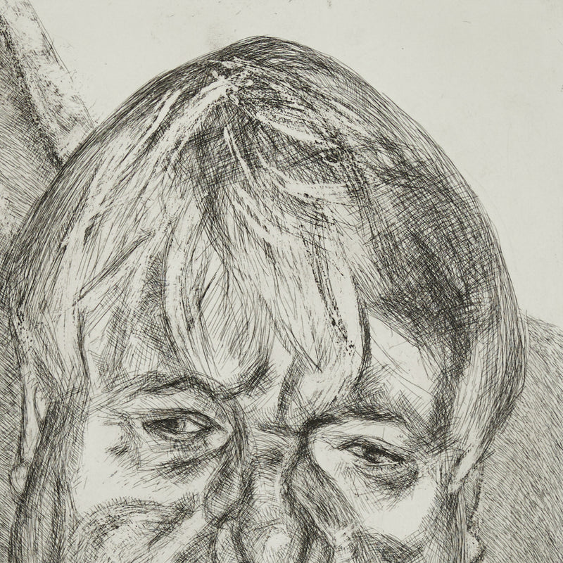 Black and white print by famous British artist Lucien Freud "Donegal Man" Etching, 2006.