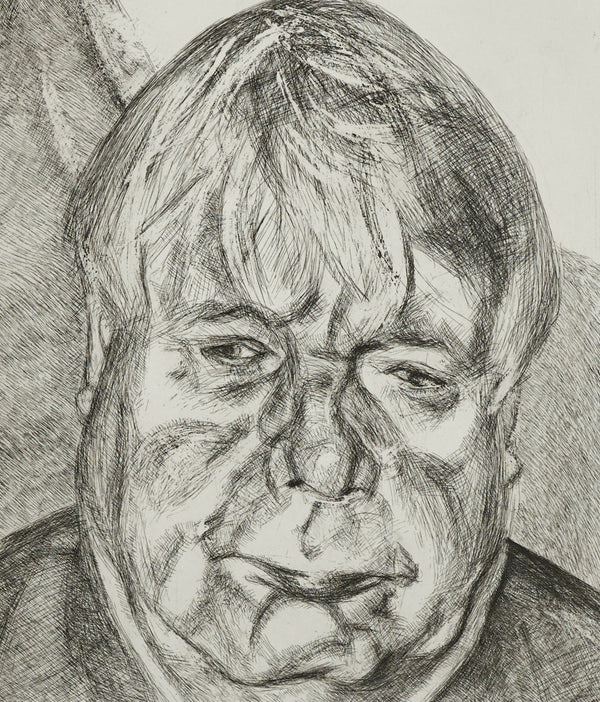 Black and white print by famous British artist Lucien Freud "Donegal Man" Etching, 2006.
