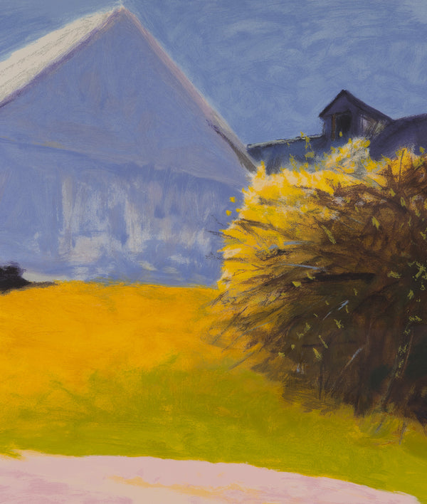 wolf kahn barn and forsythia III 2003 limited edition print barn lincoln center for the performing arts new york city edition kahn barn colorful screenprint collect iconic artwork 