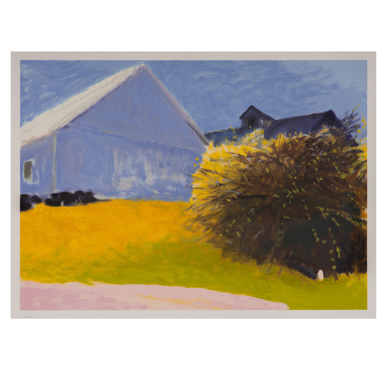 wolf kahn barn and forsythia III 2003 limited edition print barn lincoln center for the performing arts new york city edition kahn barn colorful screenprint collect iconic artwork 