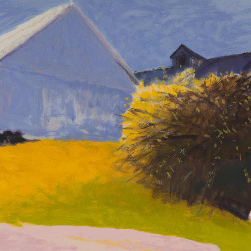 wolf kahn barn and forsythia III 2003 limited edition print barn lincoln center for the performing arts new york city edition kahn barn colorful screenprint collect iconic artwork 
