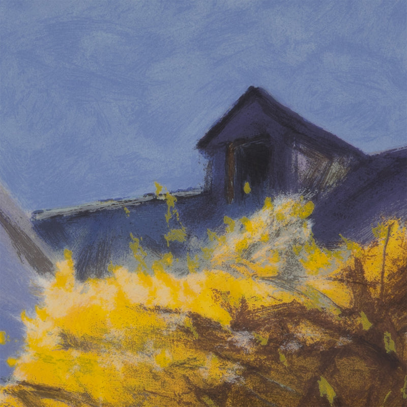 wolf kahn barn and forsythia III 2003 limited edition print barn lincoln center for the performing arts new york city edition kahn barn colorful screenprint collect iconic artwork 